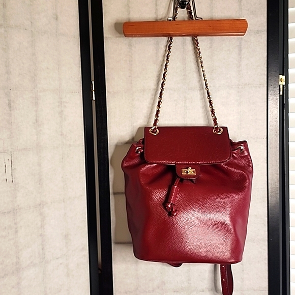 Burgundy Leather backpack with chain strap boho sexy - Picture 1 of 4